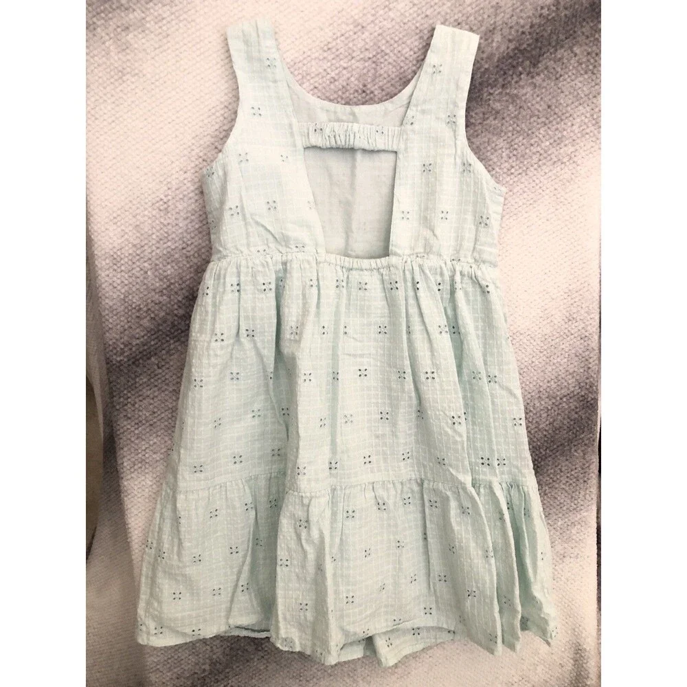 Cat & Jack Girls XL 14 Sleeveless Eyelet Dress Light Blue Cotton Summer Sundress